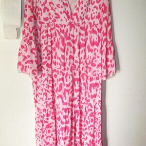 Women Size Small - Pink & White Print Long Dress by Fashion